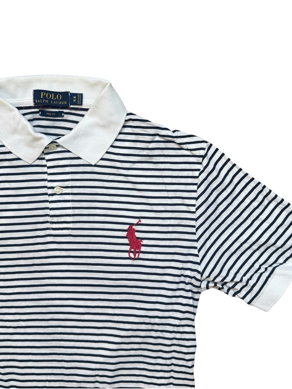 Polo Ralph Lauren Women’s Navy Striped Pro Fit Polo Shirt Big Red Pony - White M - Picture 1 of 7